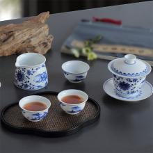 8头玲珑功夫茶具开堂山水盖碗